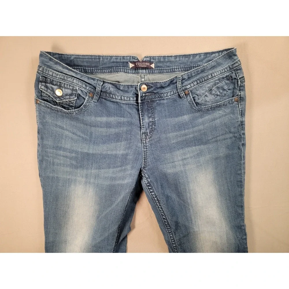Vigoss Bootcut Jeans Womens 22 Medium Wash Flap Pocket Stretch Denim Blue